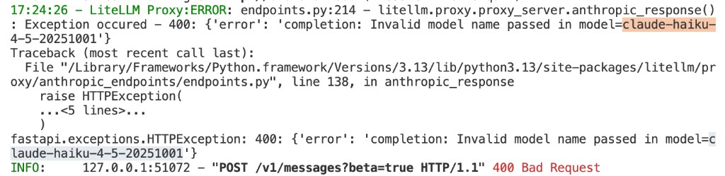 错误示例：Invalid model name